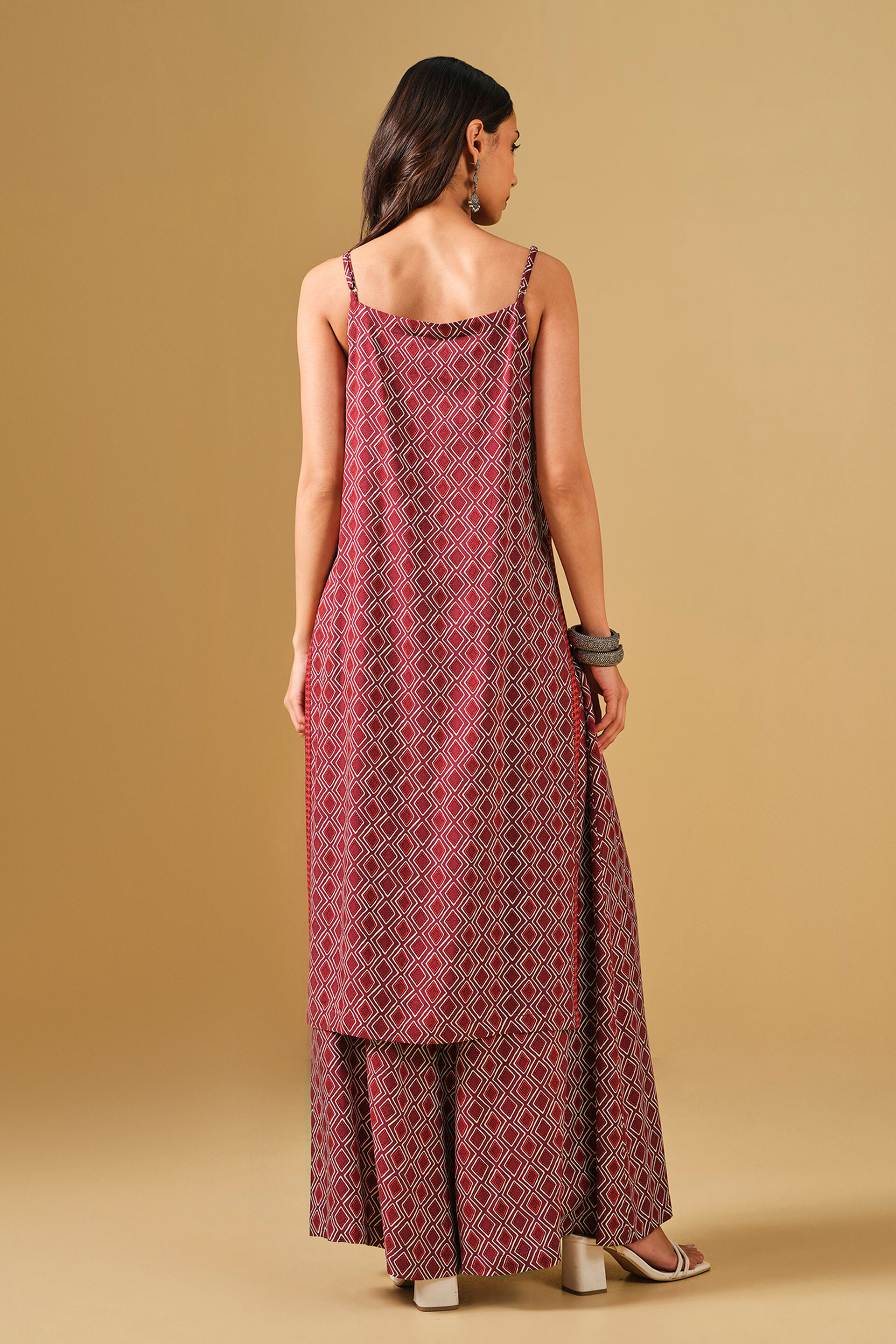 Warli Inspired Brick Red Viscose Kurta Set, brick, image 5